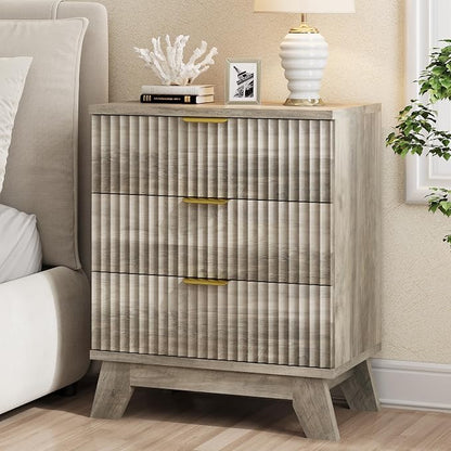 Fluted Nightstand, Mid Century Modern Wood Night Stand by Xixini