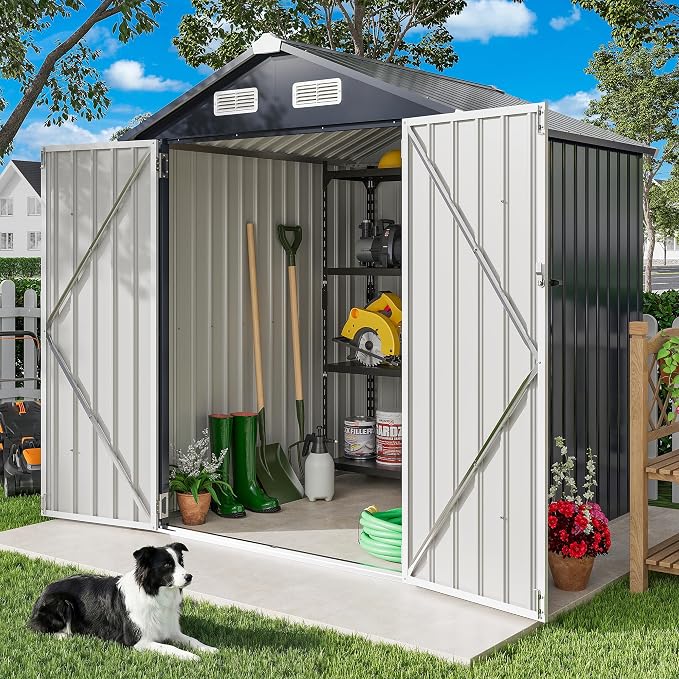 IRONCK 5.7x5.7FT Outdoor Storage Shed, Tool Shed, Dark Blue | Galvanized Steel - Image 3
