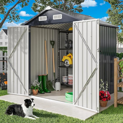 IRONCK 5.7x5.7FT Outdoor Storage Shed, Tool Shed, Dark Blue | Galvanized Steel - Image 3
