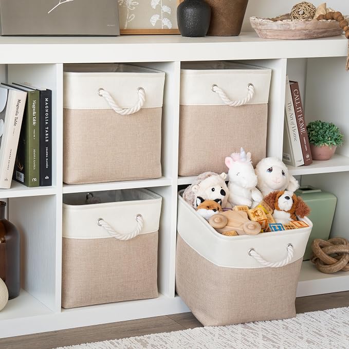 OrganiHaus 12x12 Cube Storage Bins 4 Pack, Foldable Cube Storage Organizer w/ - Image 3