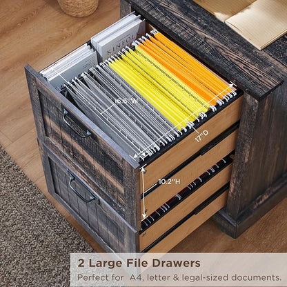 RedLemon Bookcase with 2 File Drawers, 4 Tier Rustic Wood Bookshelf with Cabinet - Image 3