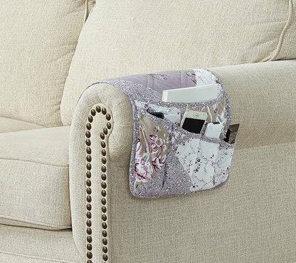 Brilliant Sunshine Lilac Rose Patchwork Couch Armrest 5 Pockets Organizer - Image 2