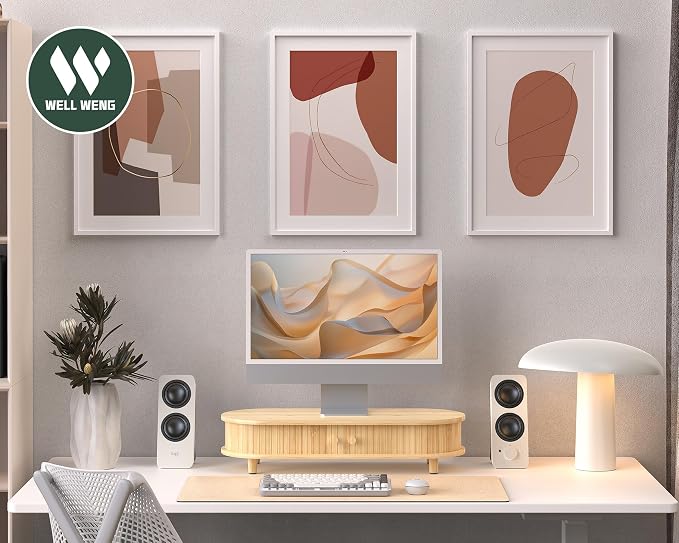 Bamboo Monitor Stand with Storage, Curved Computer Laptop Stand Desk Shelf - Image 7