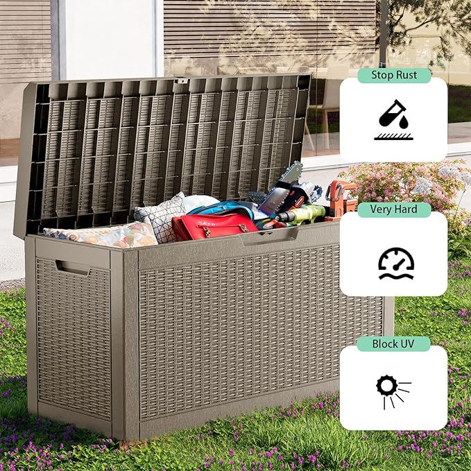 DRATO 70 Gallon Outdoor Storage Box Waterproof, Lockable Resin Deck Box - Image 6