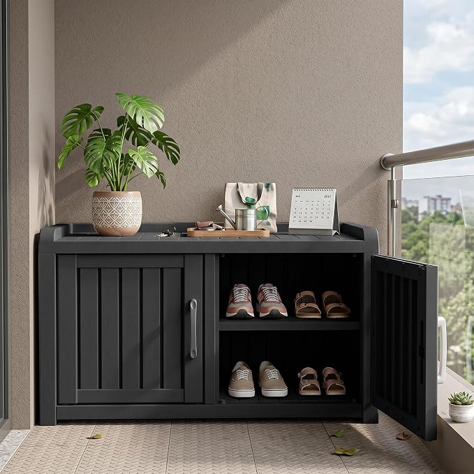 ROJIK Shoe Cabinet Waterproof UV-Resistant, Storage Bench Indoor Outdoor - Image 2
