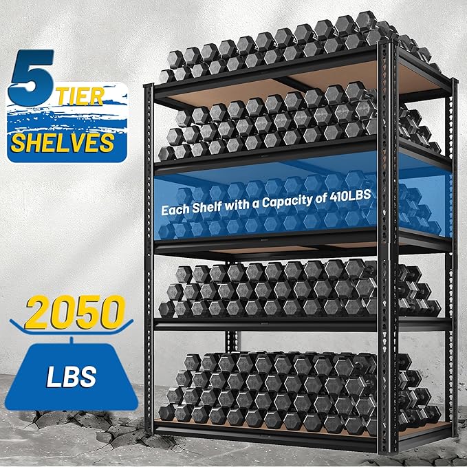 ROOMFAVE 72" H Storage Shelves 5 Tier Garage Shelving Heavy Duty, 2050LBS - Image 4