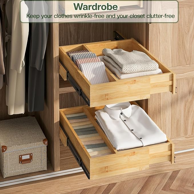 BAMEOS 2-Pack 14" to 20" Adjustable Width Soft Close Slide Out Bamboo Wood - Image 8