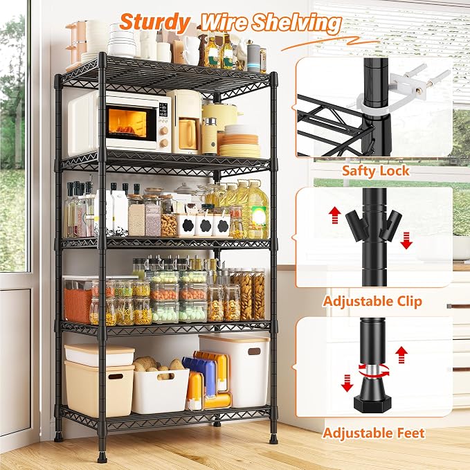 REIBII Metal Shelving 5 Tier Wire Sturdy Storage Shelves Adjustable Steel - Image 4