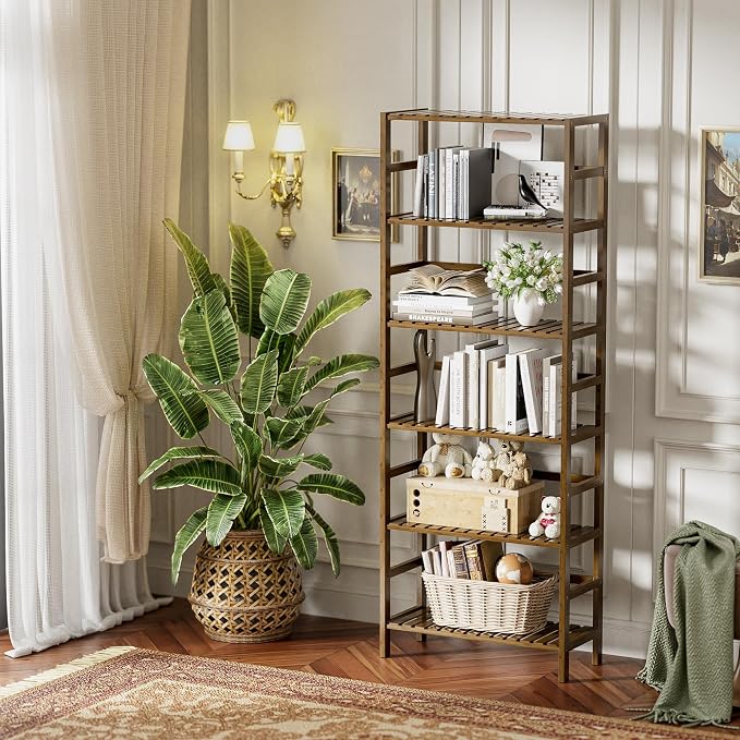 HITNET Bookcase, Bamboo Bookshelf, 6-Tier Adjustable Tall Open Book Shelf - Image 7