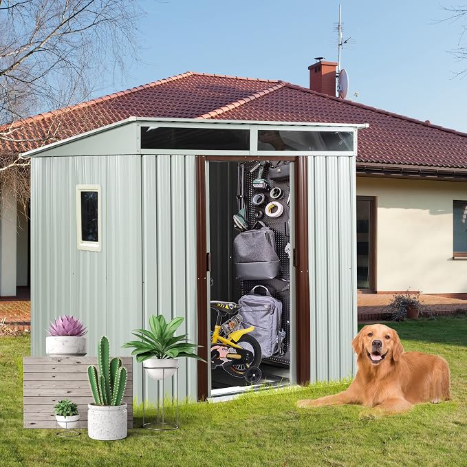 Outdoor Metal Storage Shed Window Ventilation Foundation Frame Waterproof - Image 2