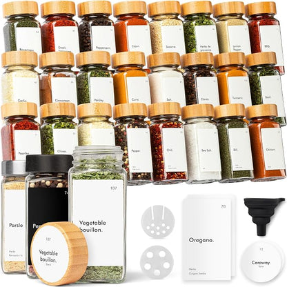 KIVY Spice Jars with Labels Glass Seasoning Containers with Airtight Lids by KIVY