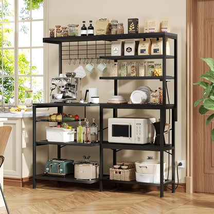 L-Shaped Bakers Rack with Power Outlet, 6-Tier Microwave Stand with Open Storage - Image 2