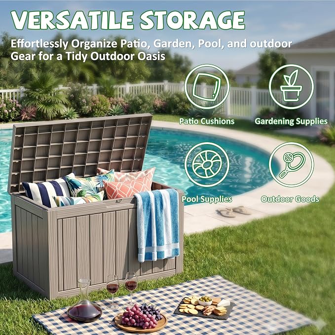 DRATO 50 Gallon Outdoor Storage Box Waterproof, Lockable Resin Deck Box - Image 5