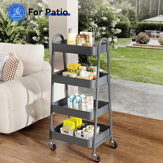 OLIXIS Metal 4 Tiers Utility Rolling Cart, Mobile Storage Shelf - Image 8