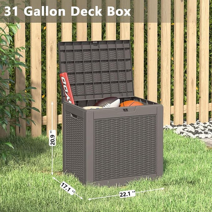 31 Gallon Deck Box, Resin Outdoor Storage Box, Waterproof and UV Resistant Deck - Image 5