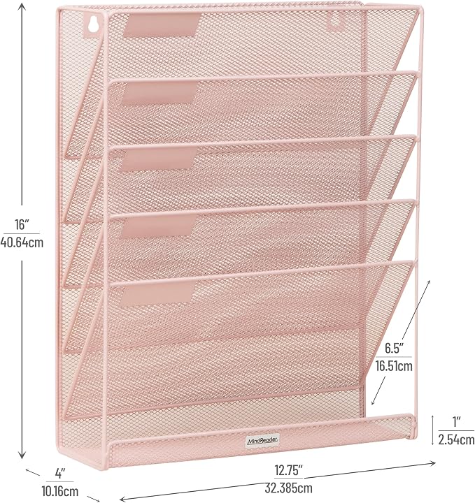 Mind Reader 5-Pocket Vertical File Storage, Desktop Organizer, Wall Mount - Image 3