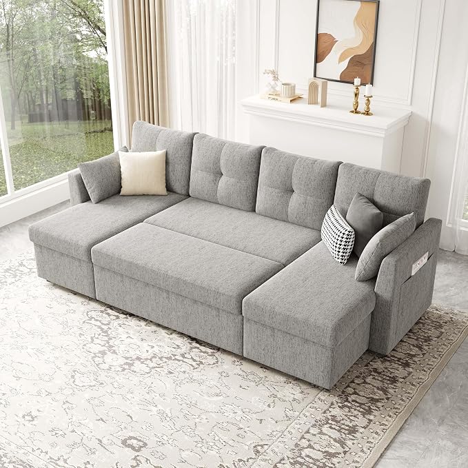 Huatean Home Oversized Pullout Couch Bed, 110 inch 2 in 1 Sleeper Sofa Couch - Image 2