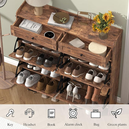 Thacuok Shoe Cabinet with 4 Flip Drawers & 2 Storage Drawers, Rustic Farmhouse - Image 5