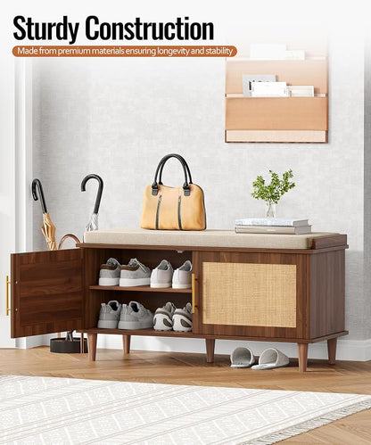 Akxomel Rattan Shoe Storage Bench - Image 2