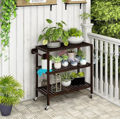 Interbuild 3 Tier Acacia Hardwood Kitchen Cart, Portable Rolling Trolley Cart - Image 7