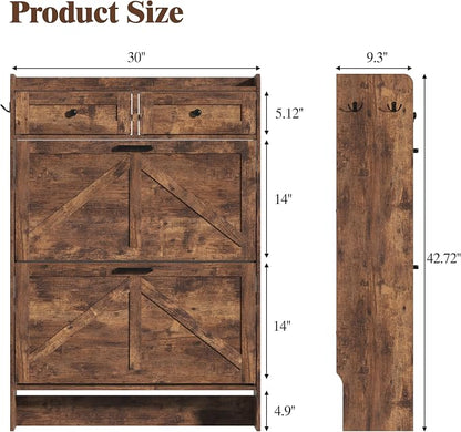 Thacuok Shoe Cabinet with 2 Flip Drawers & 2 Storage Drawers, Rustic Farmhouse - Image 2