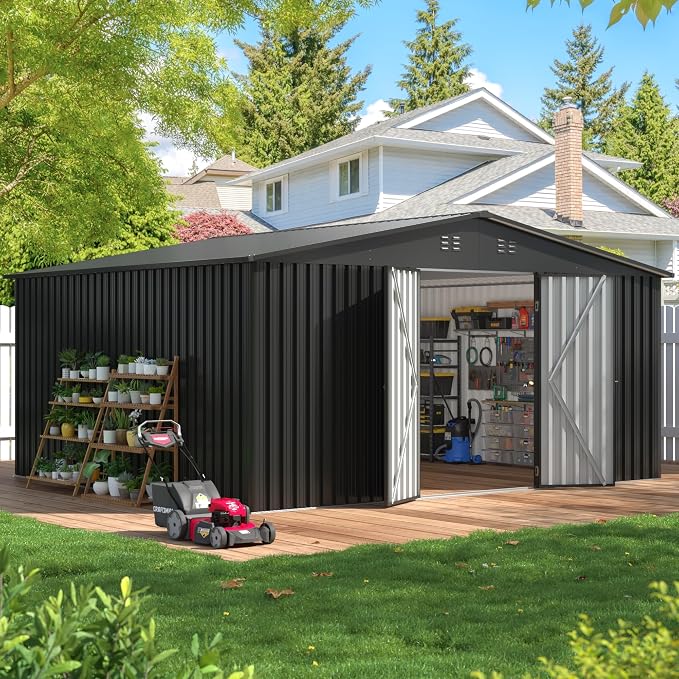 14x12 FT Outdoor Storage Shed, Metal Garden Shed by EASYHAWK