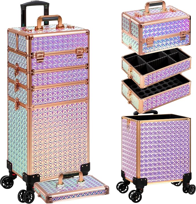 AROUS 5 in 1 Rolling Makeup Train Case Cosmetology Case on Wheels Large by Unknown