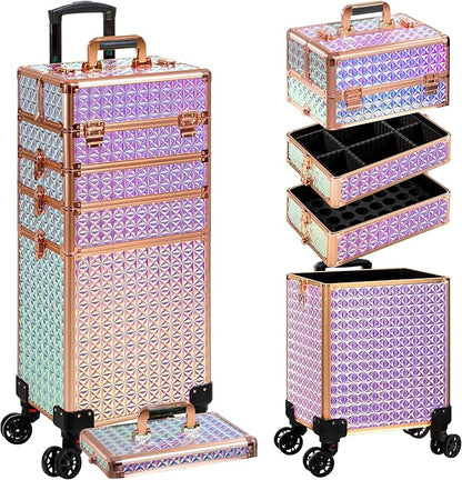 AROUS 5 in 1 Rolling Makeup Train Case Cosmetology Case on Wheels Large by Unknown