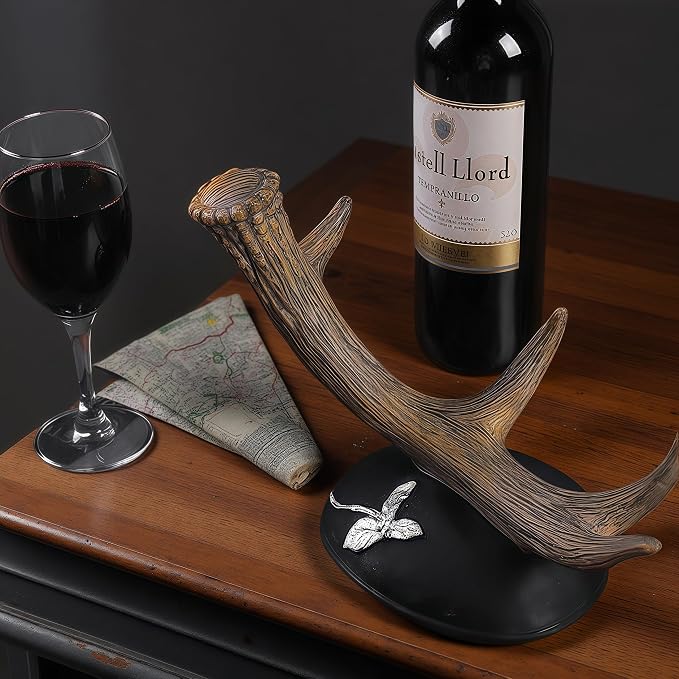 Antler Wine Bottle Rack, Rustic Resin Countertop Single Wine Bottle Holder - Image 2