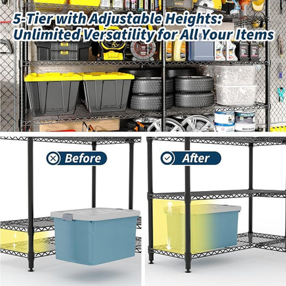 5-Tier Metal Storage Shelves, 1325LBS Load Heavy Duty Adjustable Corner - Image 7