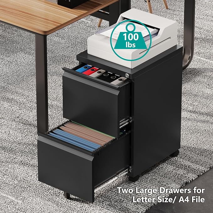 2 Drawer Locking Under Desk Metal Storage Cabinet on Wheels - Image 9