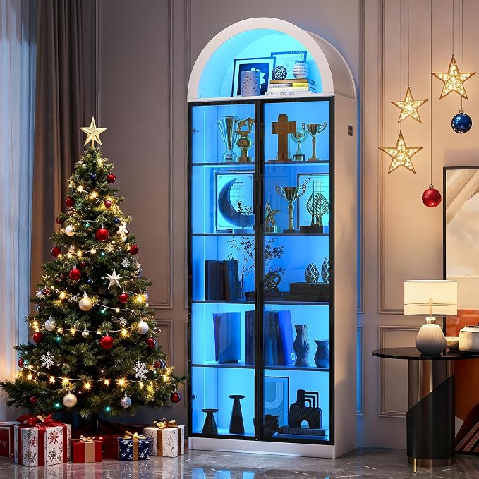 Display Cabinet with Doors and Adjustable Shelves, 6 Tier Bookcase by CraftYourIdealHomeLife