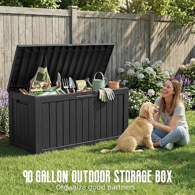 DRATO 90 Gallon Deck Boxes Outdoor Waterproof, Lockable Outside Storage Box - Image 2