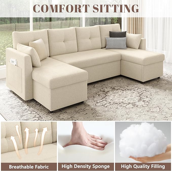 Huatean Home Oversized Sleeper Couch Sofa, Sectional Sleeper Sofa Bed - Image 6