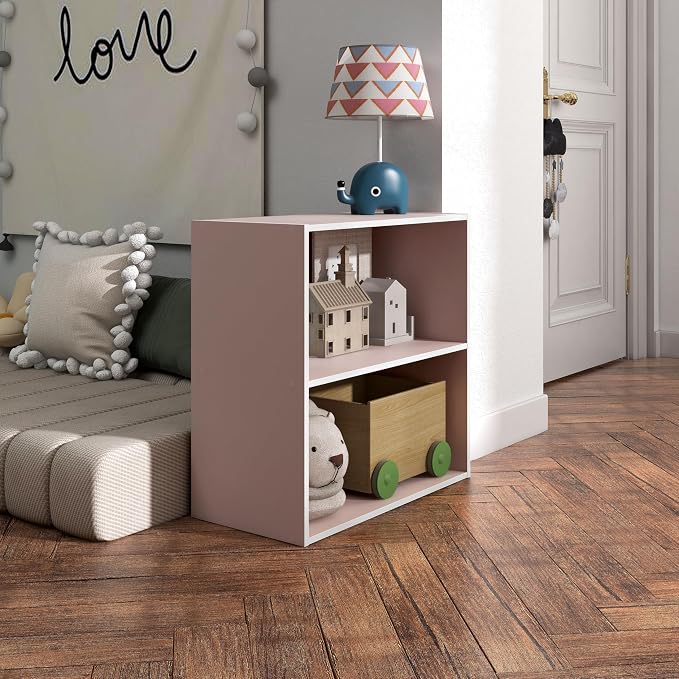 Homes: Inside + Out Apexa 2-Tier Cube Storage Organizer Shelves, Stackable Wood - Image 8