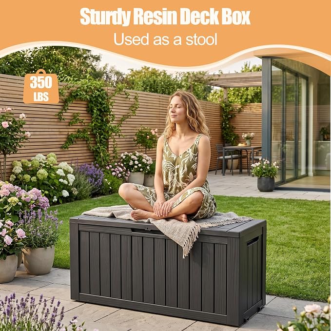 Outdoor Storage Box, 100 Gallon Resin Deck Box, Lockable Indoor Outdoor - Image 5