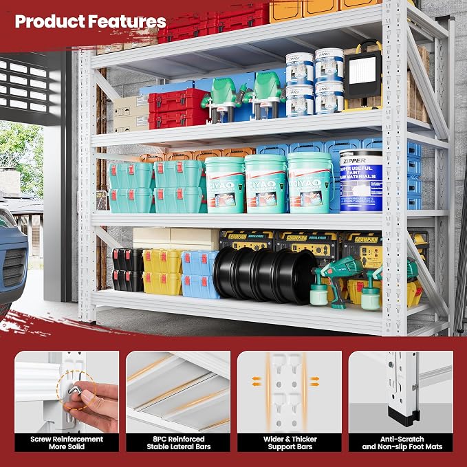 48" Wide Storage Shelves, 2000LBS Garage Shelving Heavy Duty, Standing Shelf - Image 5