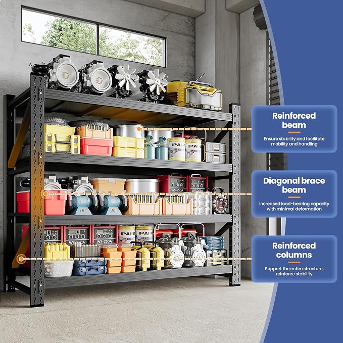 5000LBS Storage Shelves, Adjustable Industrial Shelving, 4 Tier Metal Shelving - Image 5