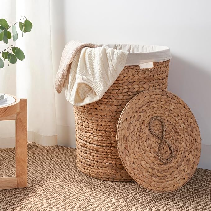 Round Woven Wicker Laundry Hamper - Image 4