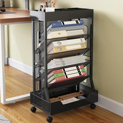 Book Cart with Wheels Mobile Bookshelf Rolling Bookshelf Organizer Bookcase by Unknown