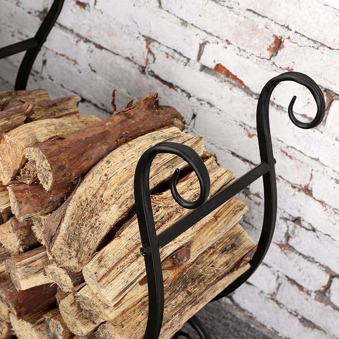 MyGift Black Metal Firewood Rack - Image 4