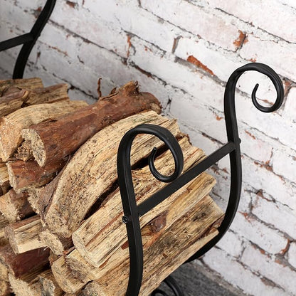MyGift Black Metal Firewood Rack - Image 4