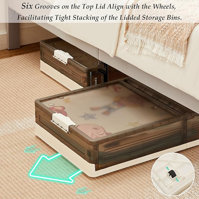 VECELO Under Bed Storage with Wheels, 2 Pack Stackable Under Bed Storage - Image 3