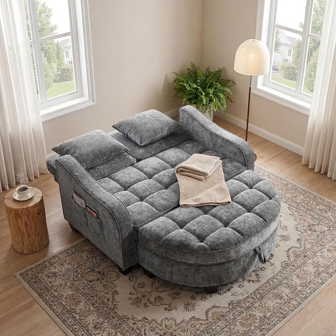 ERYE Chenille Tufted Loveseat Sofa and Ottoman Set, Tufted Recliner Sleeper - Image 4