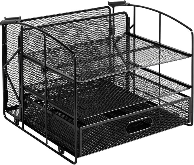 Amazon Basics Rectangular Desk Organizer 3 Tray w/Sliding Drawer and Hanging by AmazonBasics