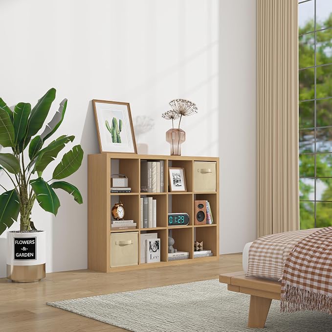 furtble Bookshelf with Storage Bins, 8-Cube Storage Organizer, Modern Wood Open - Image 5