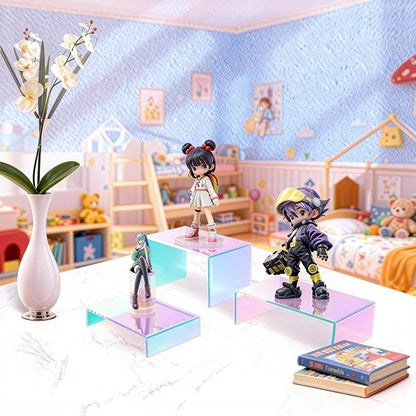 4 Sets 12 Pieces Iridescent Acrylic Display Risers, Stackable 3-Tier Showcase - Image 6