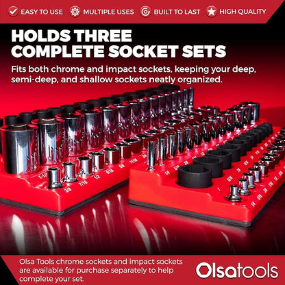 Olsa Tools Magnetic Socket Organizer | 3pc Socket Holder Kit | 1/2-Inch - Image 3