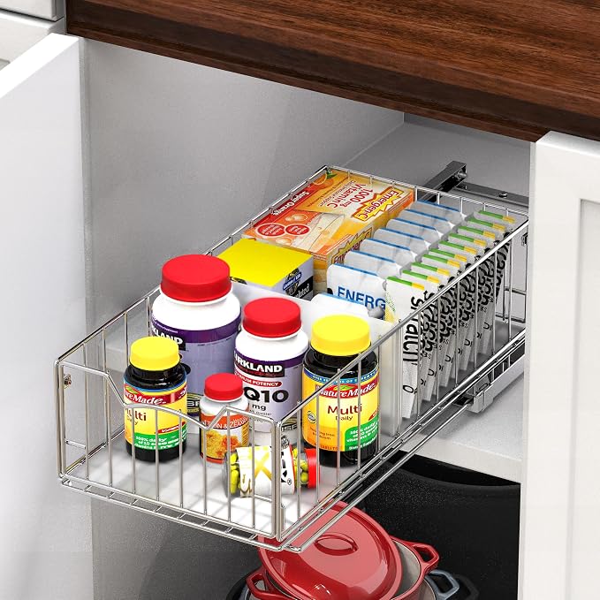 Simple Houseware Pull-Out Cabinet Sliding Basket, 17.2Dx9.7Wx5H, Chrome | Ideal - Image 7