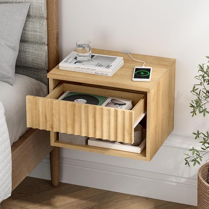 Floating Nightstand with Drawer and Open Shelf, Small Wall Mounted Bedside End - Image 5